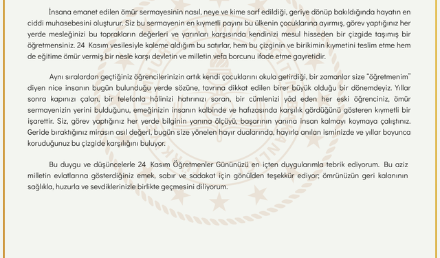 Bakan Tekin'den öğretmenlere mektup