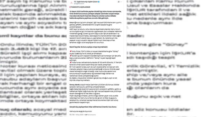 Bakanlıktan, Ordu'da sürekli işçi alımı kurası sonrasında gündeme gelen iddialara açıklama