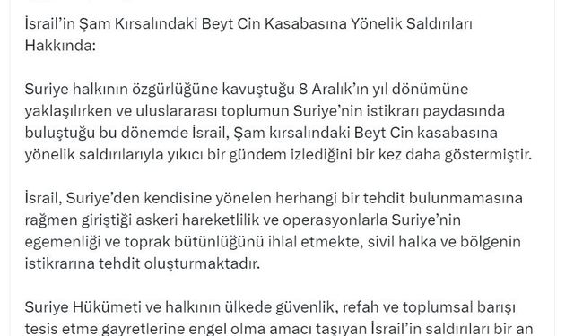 Dışişleri Sözcüsü Keçeli: İsrail, Suriye'nin toprak bütünlüğünü ihlal etmekte