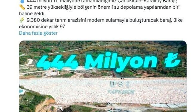 Bakan Yumaklı: Çanakkale-Karaköy Barajı, yıllık 97 milyon TL katkı sağlayacak