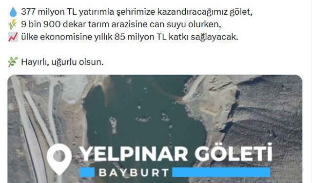Bakan Yumaklı: Ünlüpınar Barajı ve Yelpınar Göleti’nde su tutulmaya başlandı