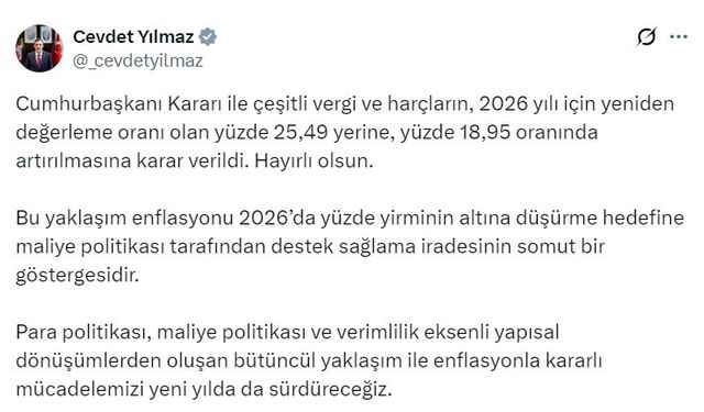 Cevdet Yılmaz: Enflasyonla kararlı mücadelemizi yeni yılda da sürdüreceğiz