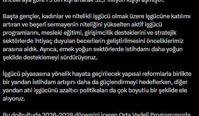 Cevdet Yılmaz: İşsizlik oranının 2028'de yüzde 7,8'e ulaşmasını öngörüyoruz