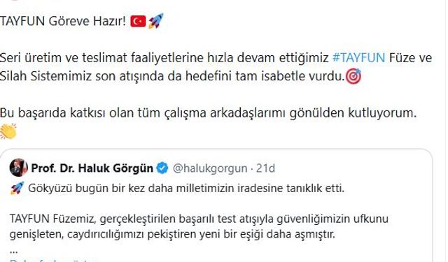 Yerli füze Tayfun, son atışında da hedefi tam isabetle vurdu