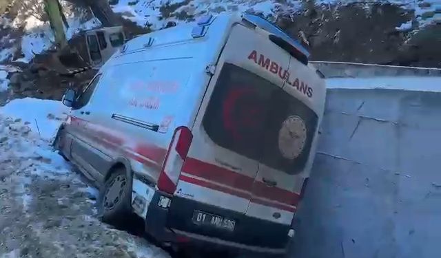 Adana'da buzlanma nedeniyle kayan ambulans şarampole düştü