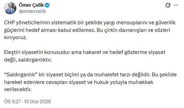 AK Parti'li Çelik: CHP'nin yargı ve güvenlik güçlerini hedef alması kabul edilemez