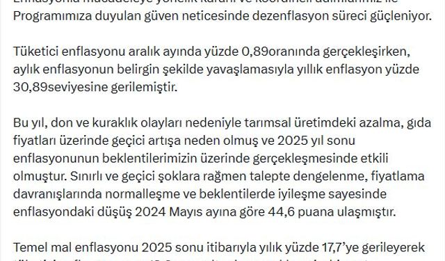 Cevdet Yılmaz: Dezenflasyon süreci güçleniyor