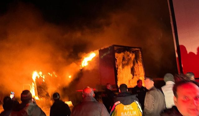 Hatay'da park halindeki TIR yandı