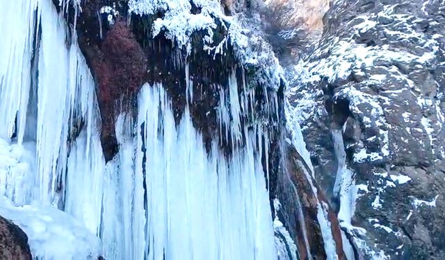 Malatya'da Günpınar Şelalesi dondu