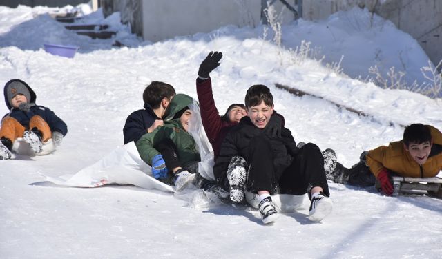 Okulların tatil edildiği Sivas'ta çocukların kızak keyfi