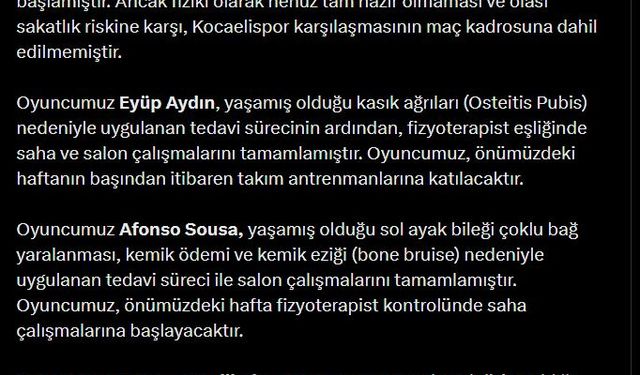 Samsunspor, 4 futbolcunun sakatlık durumunu açıkladı