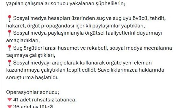 Sanal medyada suç örgütü propagandasına 325 gözaltı