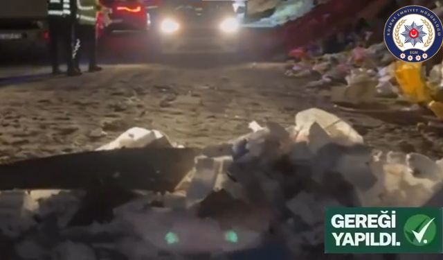 Yol kenarına hafriyat döken kamyon sürücüsüne 63 bin lira ceza; olay anı kamerada