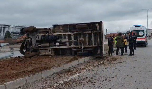 Büyükbaş yüklü kamyonet devrildi; 3 yaralı