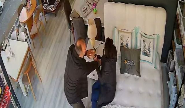 Öğretmenin eşini iş yerinde darbettiği anlar kamerada