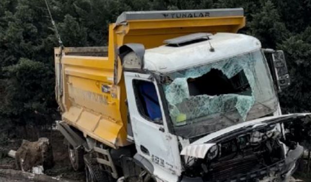 Kamyon bariyerlere çarpıp yan yattı; 1 yaralı / Ek fotoğraflar