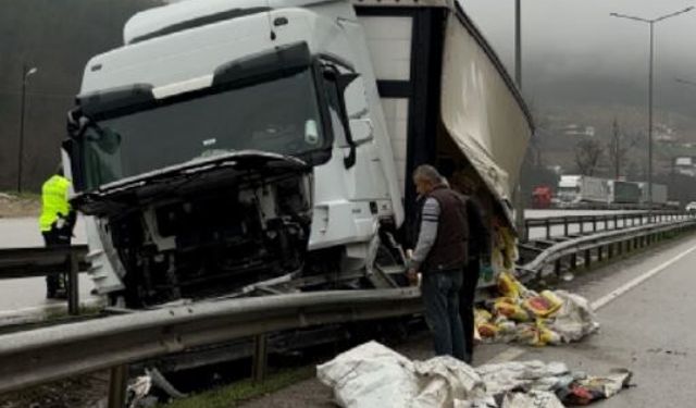 Park halindeyken hareket eden TIR, refüje çarptı