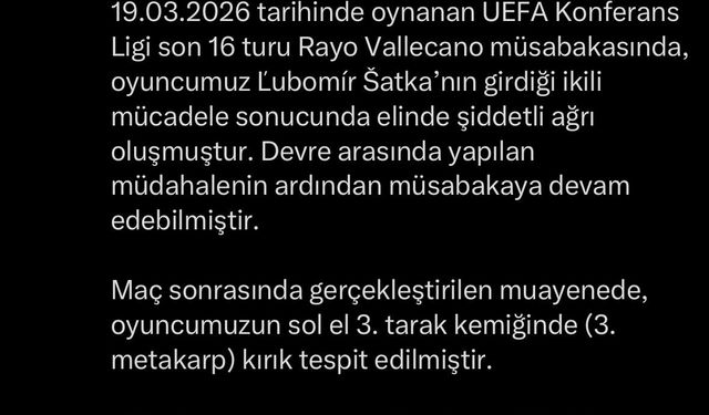 Samsunsporlu Satka'nın elinde kırık tespit edildi