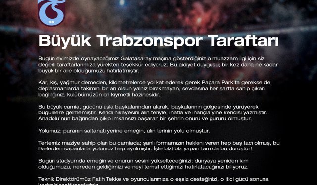 Trabzonspor'dan taraftara çağrı