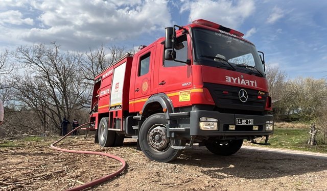 Yanan ağaç ve otlar itfaiye ekibi tarafından söndürüldü