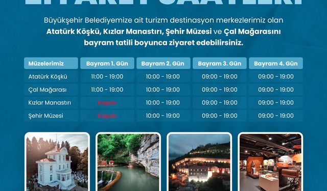 Büyükşehir'in turizm destinasyonları bayramda ziyarete açık