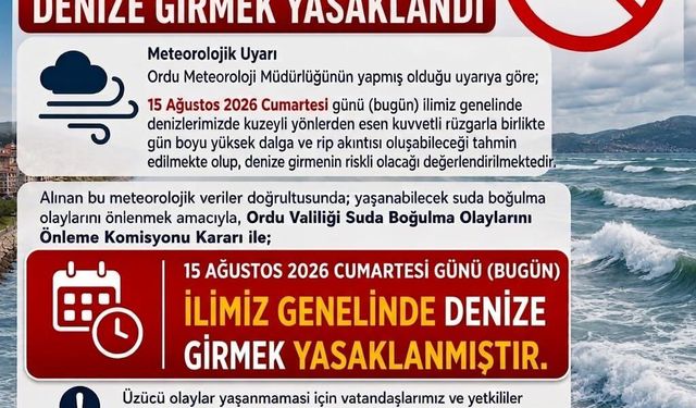 Ordu'da denize girmek yasaklandı