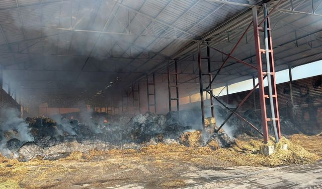14 saat sonra kontrol altına alınan saman deposundaki yangında 20 milyonluk zarar oluştu / Ek fotoğraflar