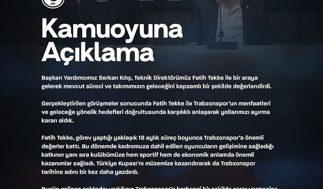 Trabzonspor'da Fatih Tekke dönemi sona erdi