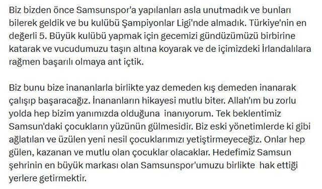 Yüksel Yıldırım: Hedefimiz Samsunspor'u hak ettiği yerlere getirmektir
