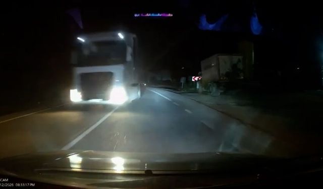Hatalı sollama yapan TIR şoförü, tehlike yarattı