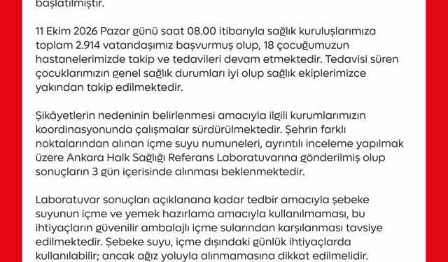 Tokat'ta şebeke suyu uyarısı; 2 bin 914 kişi hastaneye başvurdu