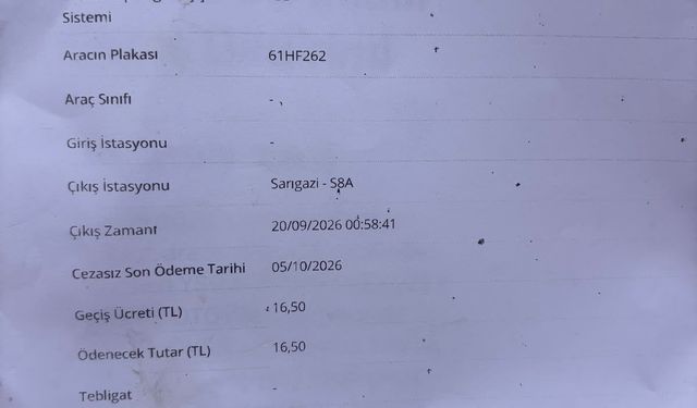 Trabzon dışına hiç çıkarmadığı kamyonetine İstanbul'da geçiş ihlali cezası geldi