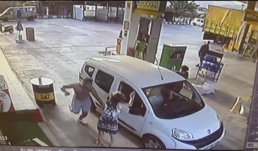 Fethiye’de akaryakıt istasyonunda bir kadına şiddet kamerada