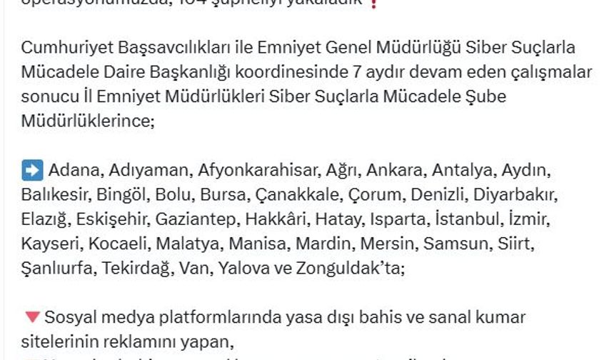 36 ilde 'Yasa dışı bahis' operasyonu: 104 gözaltı