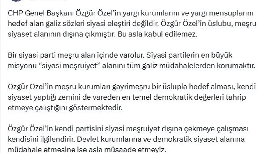 AK Parti'li Çelik: Özgür Özel'in üslubu, meşru siyasetin dışına çıkmıştır