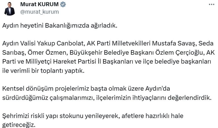 Bakan Kurum, Aydın heyetini kabul etti