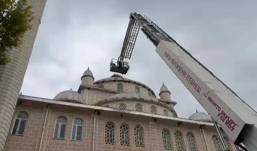 Cami kubbesinde ayağı sıkışan leylek kurtarıldı
