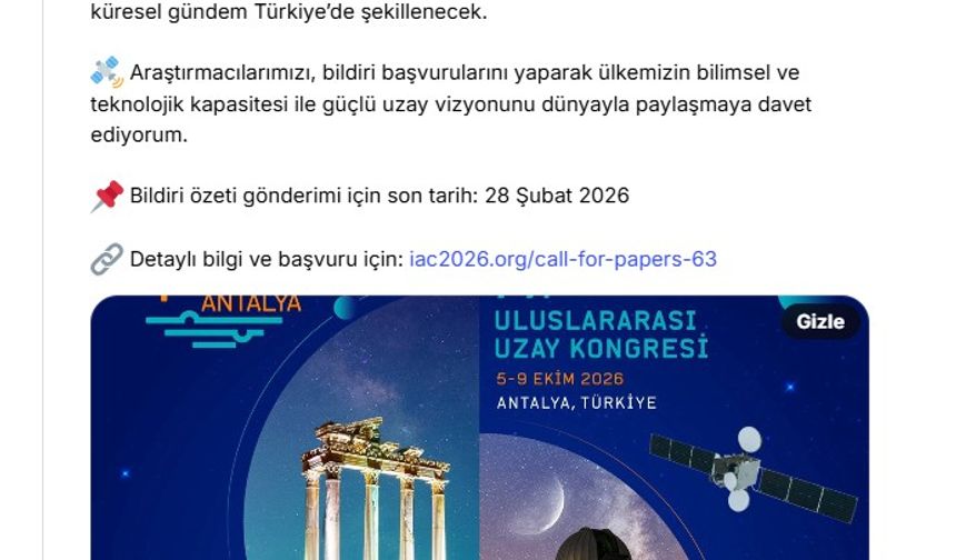 Bakan Kacır'dan araştırmacılara 'Uzay Kongresi' daveti