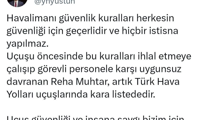 İstanbul - Reha Muhtar THY tarafından kara listeye alındı