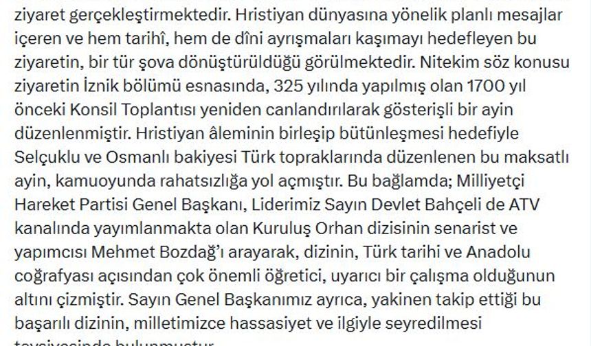 MHP'li Yalçın: Maksatlı ayin, rahatsızlığa yol açmıştır