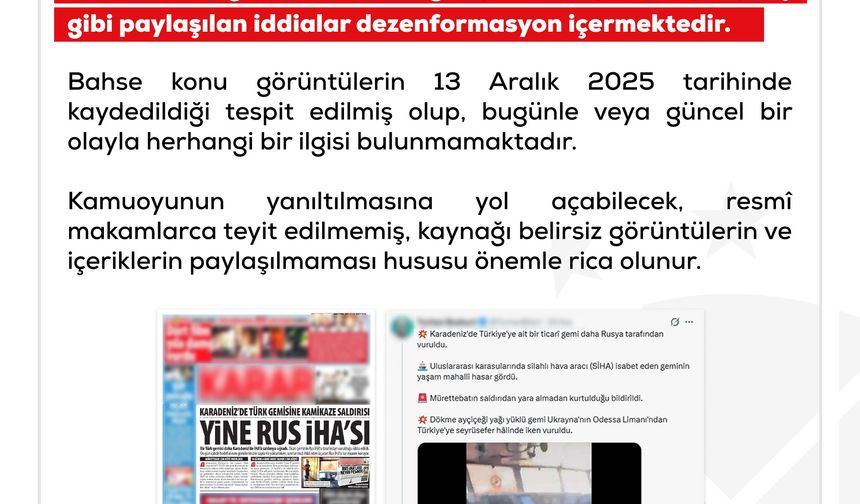 DMM'den 'Karadeniz'de Türk gemisi vuruldu' iddiasına ilişkin açıklama
