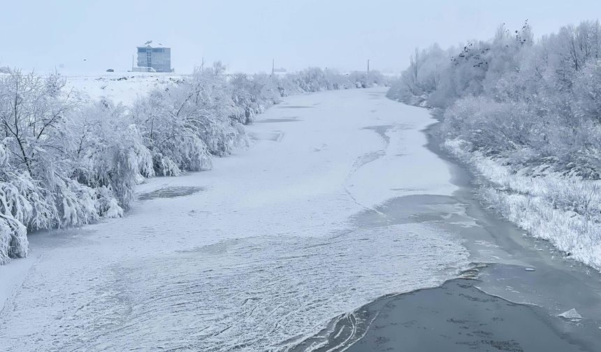 Muş'ta dondurucu soğuklar nedeniyle Karasu Nehri dondu