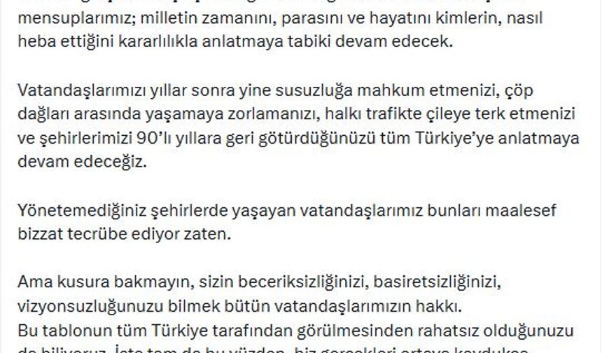 AK Parti'li Acar: Şehirlerimizi 90'lı yıllara döndürdüğünüzü anlatmaya devam edeceğiz