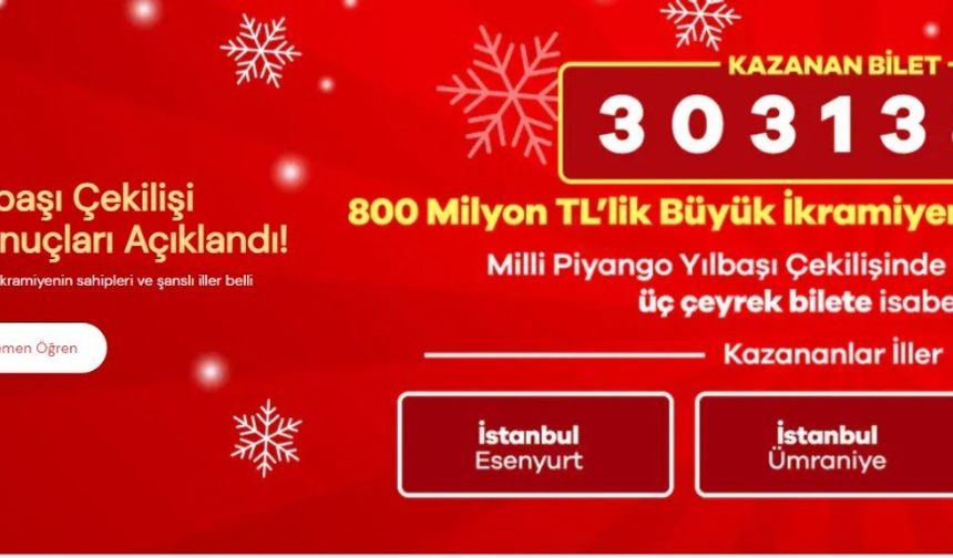 Milli Piyango'nun yılbaşı özel çekilişinde büyük ikramiye çeyrek bilete isabet etti