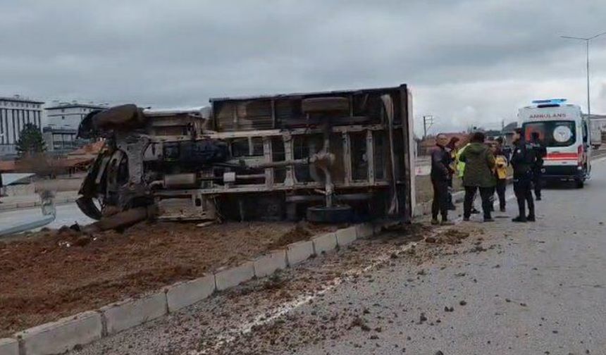 Büyükbaş yüklü kamyonet devrildi; 3 yaralı