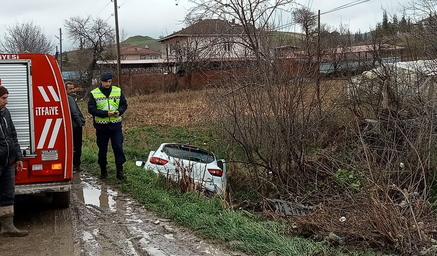 Köpeğe çarpmamak isterken şarampole uçtu: 2 yaralı