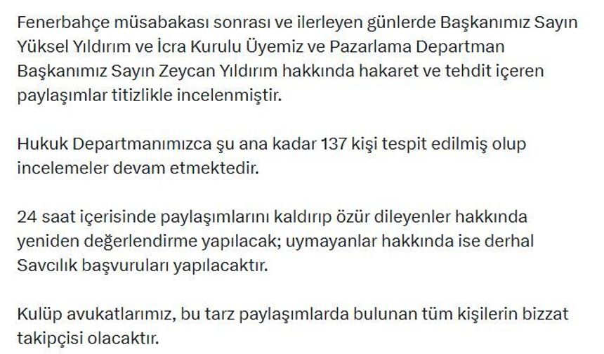 Samsunspor, hakaret ve tehdit paylaşımları için 137 kişi hakkında hukuki işlem başlatacak