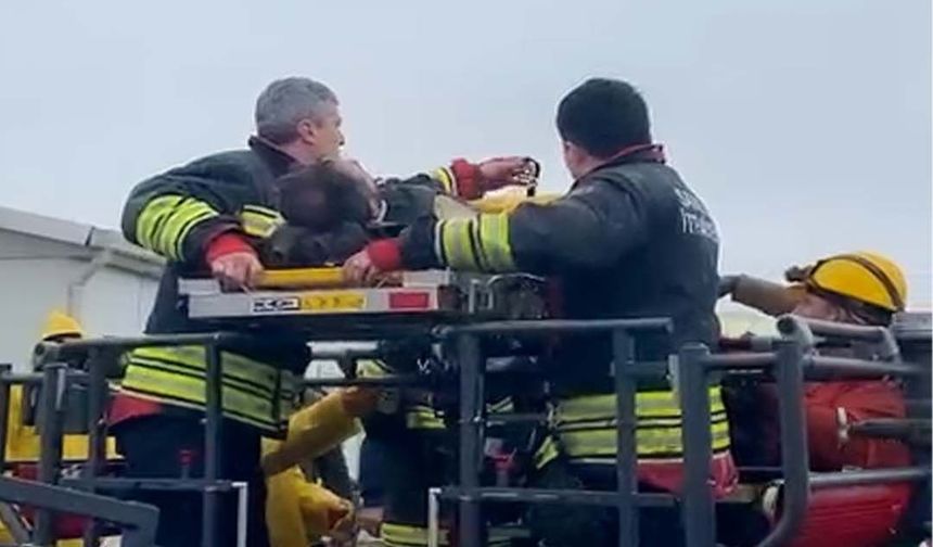 İnşaattan düşen işçi yaralandı; vinçle kurtarma çalışmaları kamerada