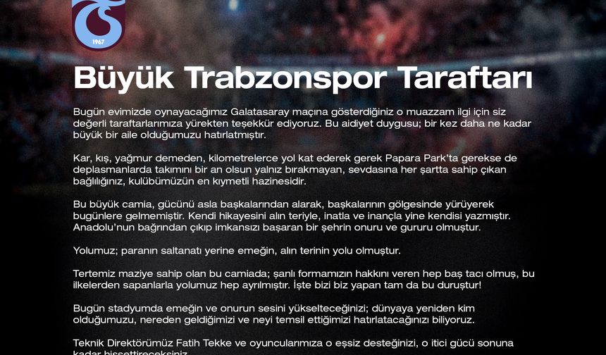 Trabzonspor'dan taraftara çağrı