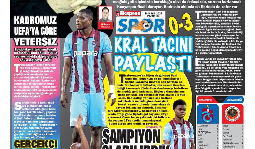 Lige kötü veda eden Trabzonspor'da gözler kupa finalinde